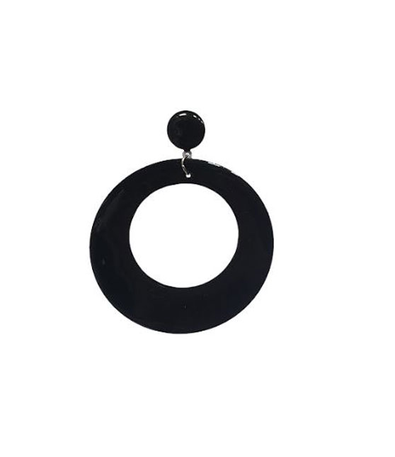 Large Round Enameled Flamenco Hoop Earrings. Black